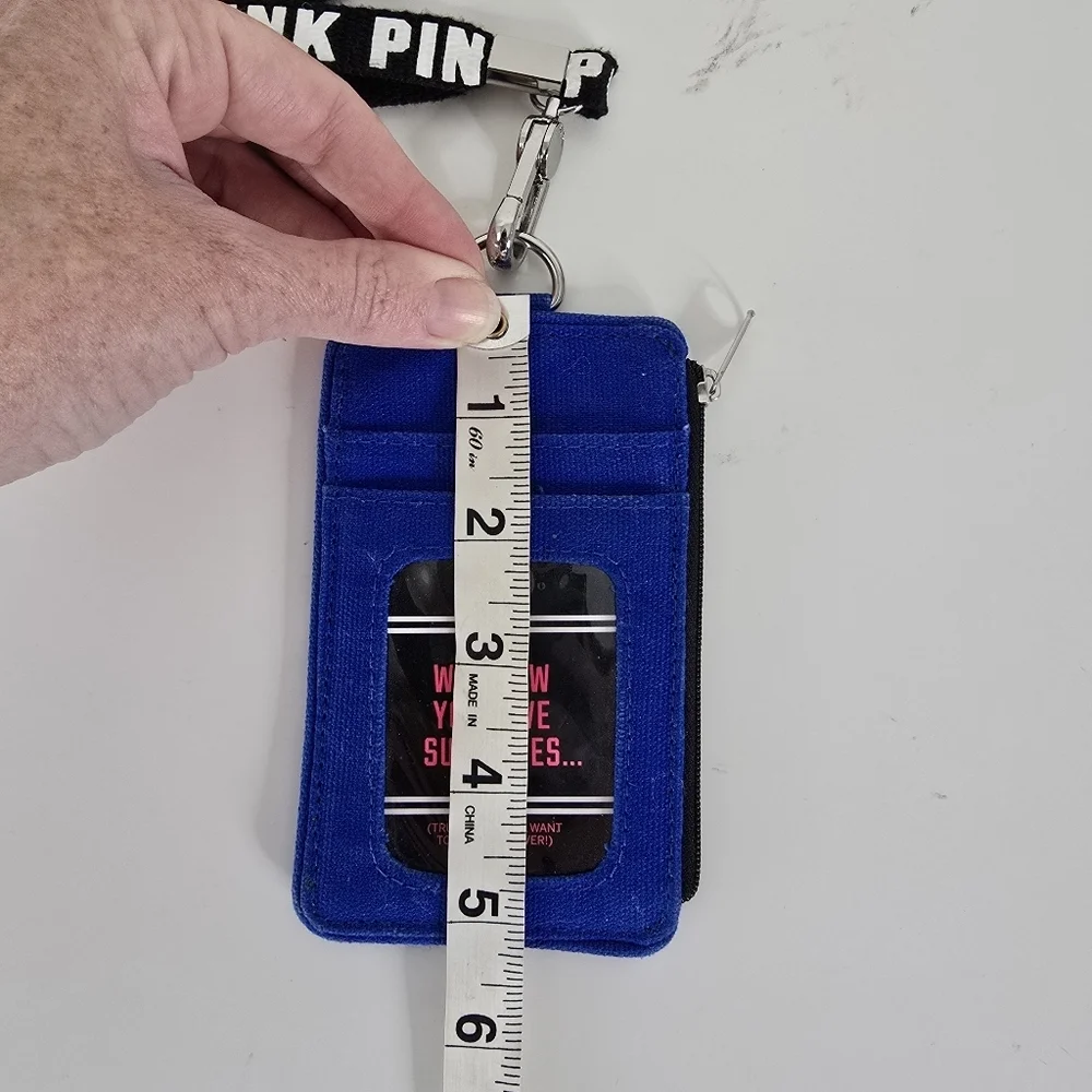 New Victoria's Secret PINK Y2K Lanyard ID Holder/ Mini Wallet Blue White Logo